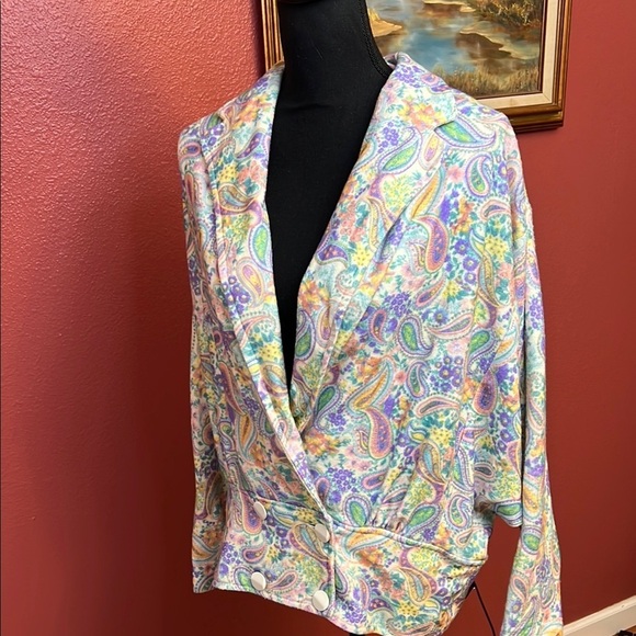Rare Vintage 80's Blazer in a Vibrant Paisley Proint - Picture 2 of 8